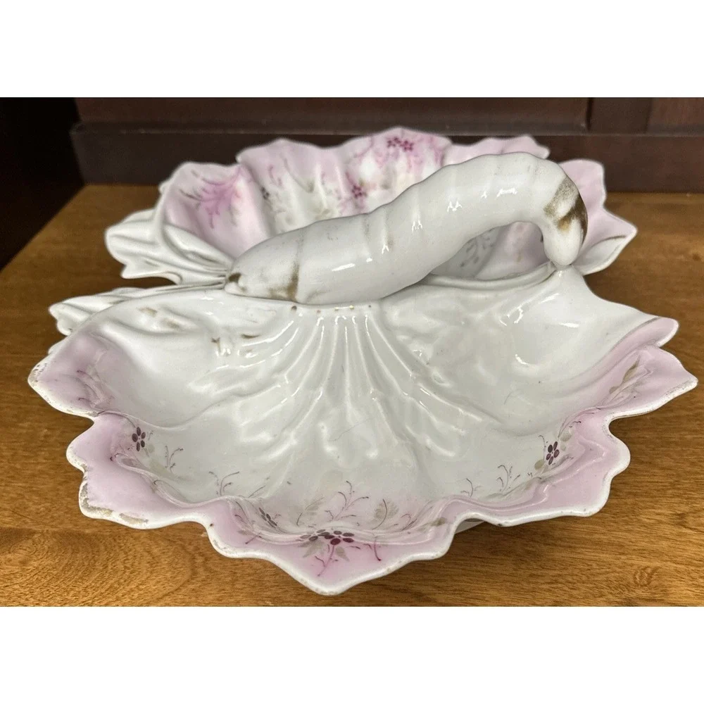 Antique Victorian Porcelain Lobster Plate Bowl Dish Pink & Gold Vintage